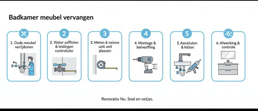 Het proces voor badkamer meubel vervangen stap voor stap