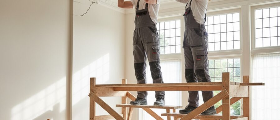 Plafond sierlijsten vernieuwen Plafond sierlijsten vernieuwen met vakwerk dat blijft