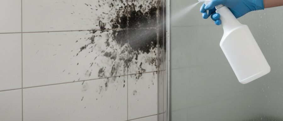 Schimmel verwijderen badkamer begint bij de bron.​ Zie je zwarte schimmel op douche, plafond, tegels,&hellip;