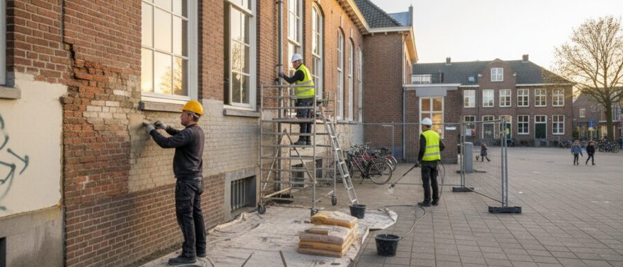 Stap voor stap proces voor schoolmuur herstellen