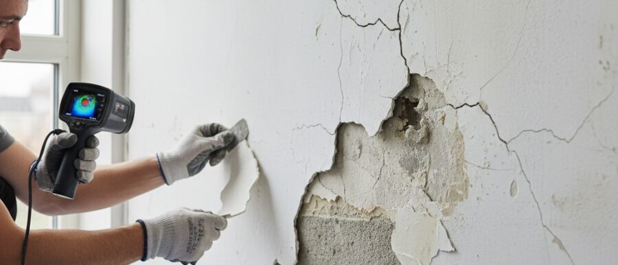 Je ziet scheuren of holle plekken.​ Bij stucwerk herstellen muur pakken wij schade en oorzaak&hellip;