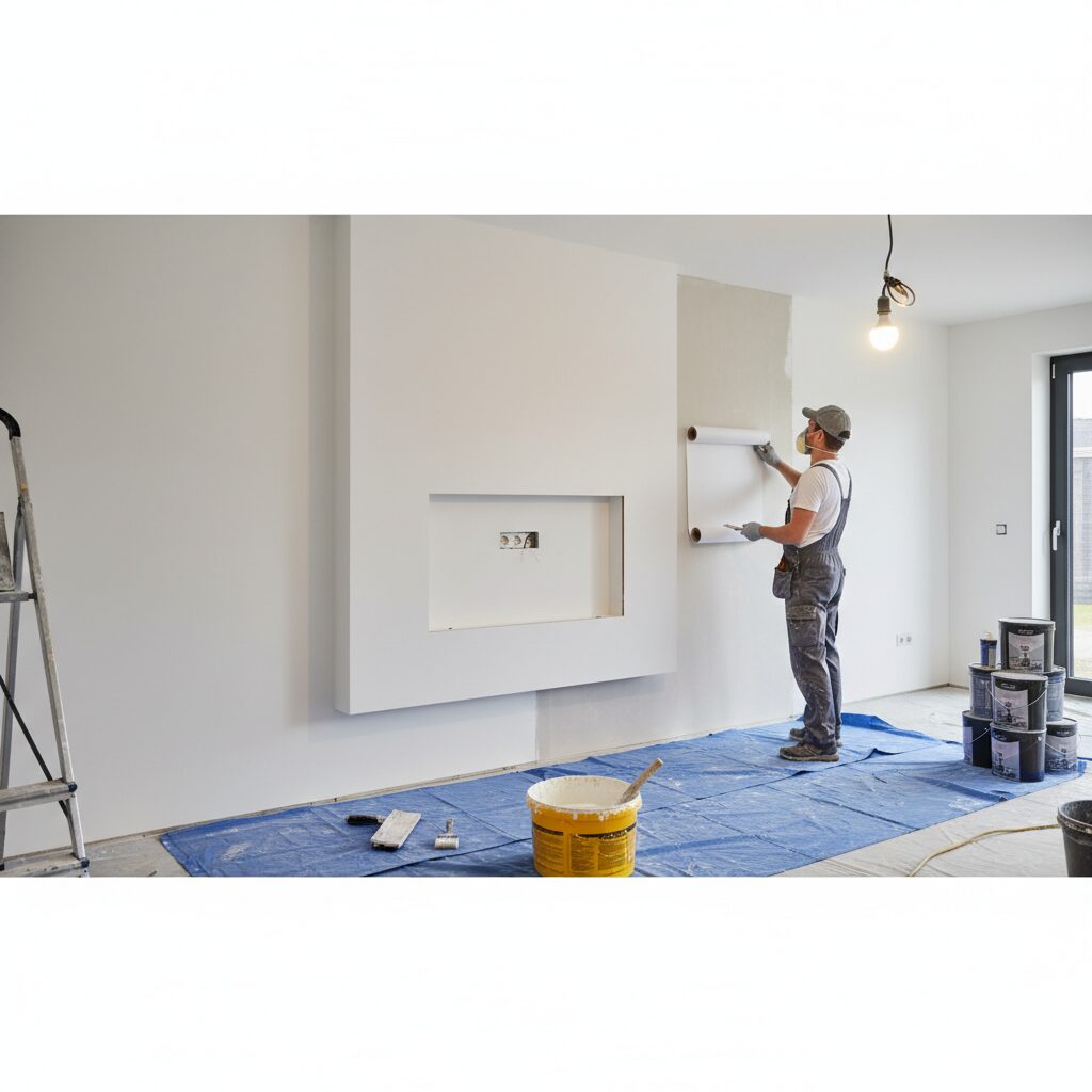 Woonkamer wandrenovatie tilt je ruimte direct.​ Wij van Renovatie Nu leveren stucwerk, renovlies, wandafwerking en&hellip;